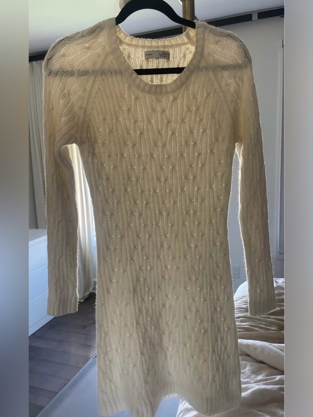 Vero Cream Cable Knit Long-Sleeve Sweater Dress - medium
